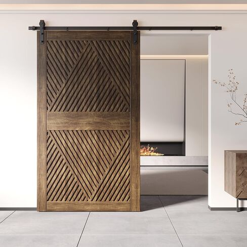 Homacer 42 in. x 84 in. Diamond Design Dark Walnut Finished & Unassembled Pine Wood Barn Door (Interior Use Only) in Kuwait