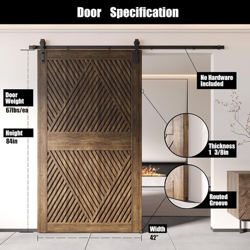 Homacer 42 in. x 84 in. Diamond Design Dark Walnut Finished & Unassembled Pine Wood Barn Door (Interior Use Only) in Kuwait