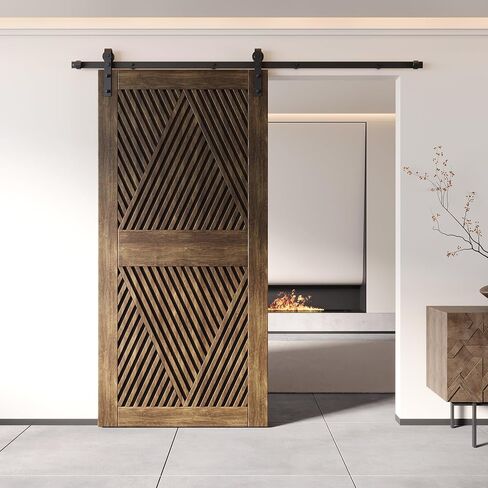 Homacer 42 in. x 84 in. Diamond Design Dark Walnut Finished & Unassembled Pine Wood Barn Door (Interior Use Only) in Kuwait
