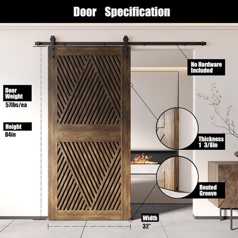 Homacer 42 in. x 84 in. Diamond Design Dark Walnut Finished & Unassembled Pine Wood Barn Door (Interior Use Only) in Kuwait