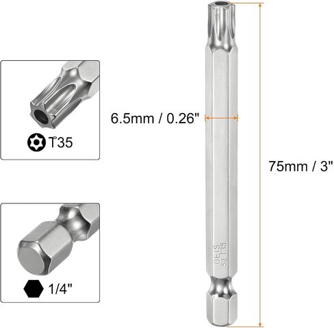 T35 Security Torx Bit 1/4" Hex Shank 3" Long S2 Steel Magnetic Tamper Resistant Star Bits Screwdriver Torx Head with Hole for Driver Drill Bits Remove Fastening Screws in Saudi Arabia