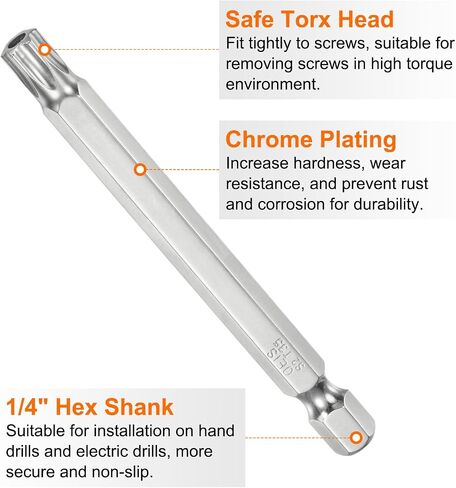 T35 Security Torx Bit 1/4" Hex Shank 3" Long S2 Steel Magnetic Tamper Resistant Star Bits Screwdriver Torx Head with Hole for Driver Drill Bits Remove Fastening Screws in Saudi Arabia