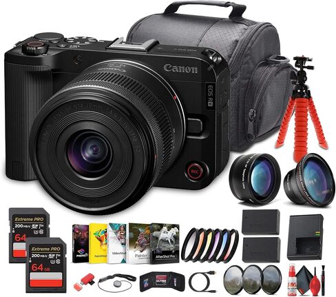 Canon EOS R50 V Camera + 14–30 مم عدسة تكبير الطاقة (6895C012) | 24.2MP APS-C | 4K60p فيديو | شاشة الوجه | All-In-One Vlogging للمبدعين + برنامج الصور + 64 جيجابايت بطاقة + أكثر (متجددة) in Saudi Arabia