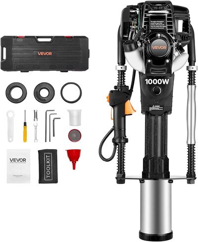 VEVOR Gas Powered T Post Driver, 37.7cc 4-Stroke Engine Efficient Post Pounder with 3 Piling Sleeves, Vibration-Reducing Handle, Heavy Duty Fence Pile Driver for Farm, Orchard, Road Work, Landscaping in Saudi Arabia