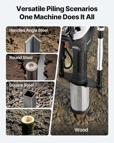 VEVOR Gas Powered T Post Driver, 37.7cc 4-Stroke Engine Efficient Post Pounder with 3 Piling Sleeves, Vibration-Reducing Handle, Heavy Duty Fence Pile Driver for Farm, Orchard, Road Work, Landscaping in Saudi Arabia
