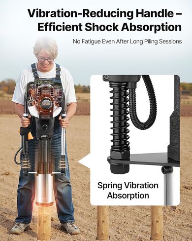 VEVOR Gas Powered T Post Driver, 37.7cc 4-Stroke Engine Efficient Post Pounder with 3 Piling Sleeves, Vibration-Reducing Handle, Heavy Duty Fence Pile Driver for Farm, Orchard, Road Work, Landscaping in Saudi Arabia