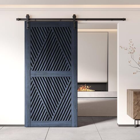 Homacer 40 in. x 80 in. Diamond Design Navy Finished & Unassembled Pine Wood Barn Door (Interior Use Only) in Kuwait