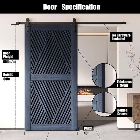 Homacer 40 in. x 80 in. Diamond Design Navy Finished & Unassembled Pine Wood Barn Door (Interior Use Only) in Kuwait