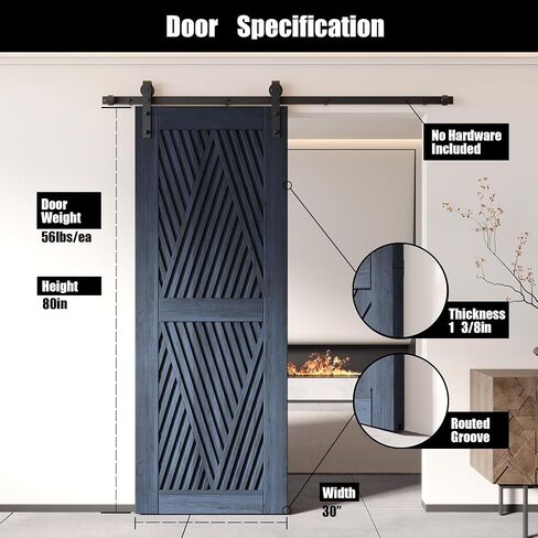 Homacer 40 in. x 80 in. Diamond Design Navy Finished & Unassembled Pine Wood Barn Door (Interior Use Only) in Kuwait