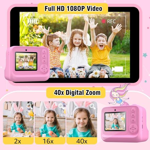 كاميرا طباعة فورية للأطفال من العمر 3-12 فتيات الفتيان 1080p HD كاميرات الفيديو الرقمية مع 5 ورق طباعة و 32 جرام لعبة Toddler Therable Toys Camera for Christmas Higder in Kuwait