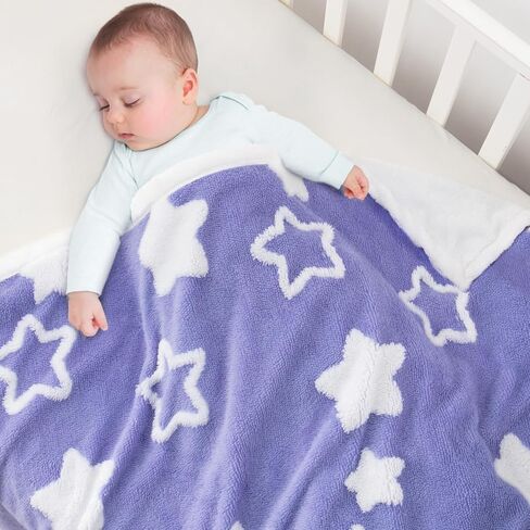 Baby Blanket for Toddlers, Reversible Star Jacquard Ultra Soft Shaggy Fleece Swaddle Receiving Cozy Double-Sided Nursery Bed Blanket for Unisex Baby Infants Stroller Crib Bedding, 33x43 Inches, Pink in Saudi Arabia
