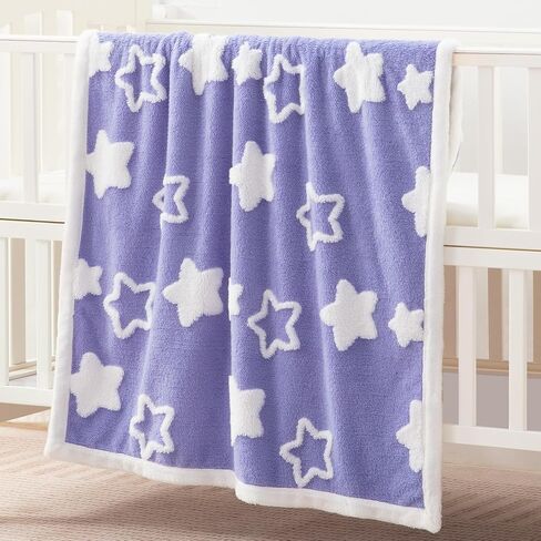 Baby Blanket for Toddlers, Reversible Star Jacquard Ultra Soft Shaggy Fleece Swaddle Receiving Cozy Double-Sided Nursery Bed Blanket for Unisex Baby Infants Stroller Crib Bedding, 33x43 Inches, Pink in Saudi Arabia