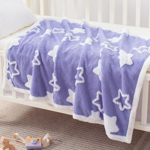 Baby Blanket for Toddlers, Reversible Star Jacquard Ultra Soft Shaggy Fleece Swaddle Receiving Cozy Double-Sided Nursery Bed Blanket for Unisex Baby Infants Stroller Crib Bedding, 33x43 Inches, Pink in Saudi Arabia