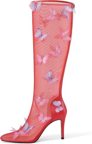 UJPFEO Women's Clear Knee High Boots Butterfly Pointed Toe Stiletto High Heels Mesh Boots Sexy Back Zipper Dress Wedding Shoes in Saudi Arabia