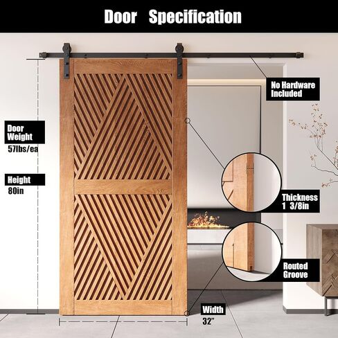 Homacer 32 in. x 80 in. Diamond Design Early American Finished & Unassembled Pine Wood Barn Door (Interior Use Only) in Saudi Arabia