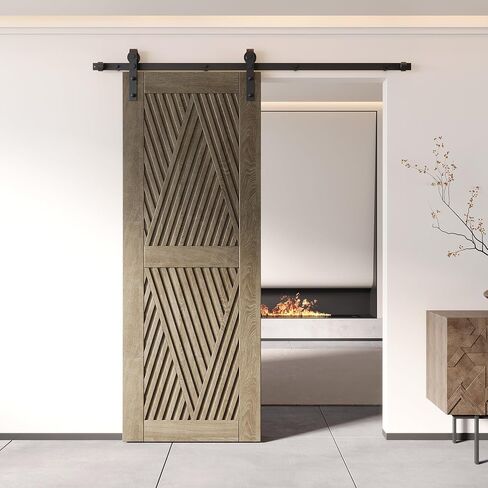 Homacer 30 in. x 80 in. Diamond Design Classic Gray Finished & Unassembled Pine Wood Barn Door (Interior Use Only) in Saudi Arabia