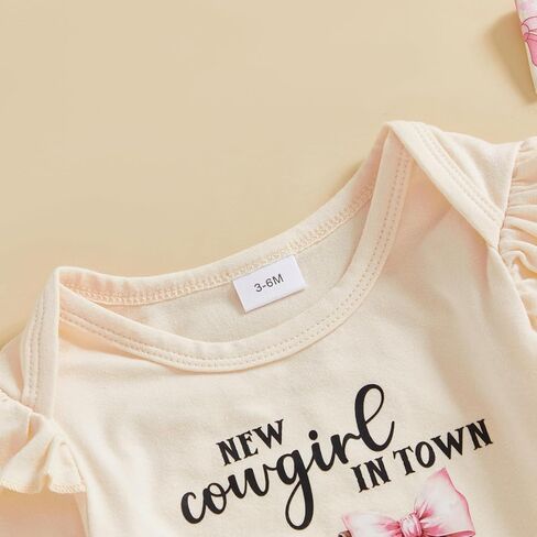 My First Rodeo Baby Girl Outfit Newborn Romper Pants Set | Infant Cowgirl Western Clothes Long Sleeve Romper Bell Bottom Pants 3Pcs Set in Saudi Arabia