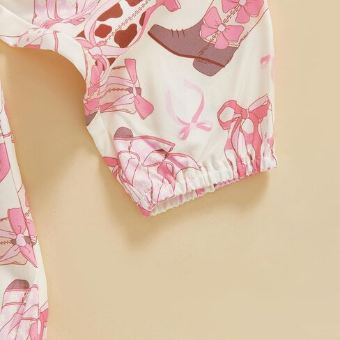 My First Rodeo Baby Girl Outfit Newborn Romper Pants Set | Infant Cowgirl Western Clothes Long Sleeve Romper Bell Bottom Pants 3Pcs Set in Saudi Arabia