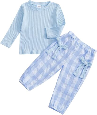 kaipiclos طفل طفل طفلة ملابس ضلع قميص طويل الأكمام قميص وقوس منقوشة 12 18 شهرًا in Kuwait