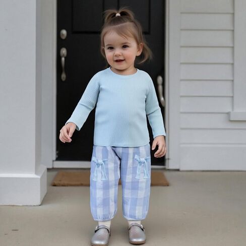 kaipiclos طفل طفل طفلة ملابس ضلع قميص طويل الأكمام قميص وقوس منقوشة 12 18 شهرًا in Kuwait