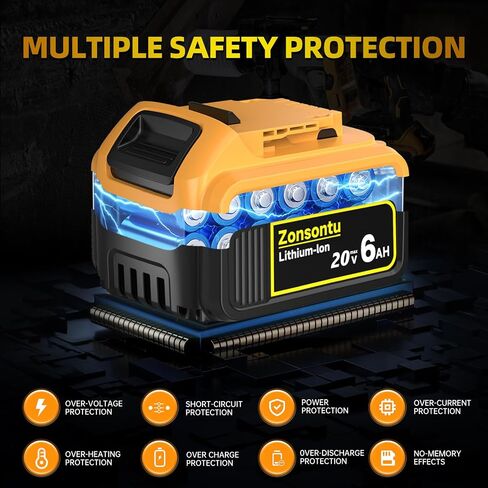 2Pack 20V 6.0AH MAX بطارية متوافقة مع DEWALT DCB200 DCD/DCF/DCG Series الأدوات والشحن (البطارية غير الأصلية) in Saudi Arabia