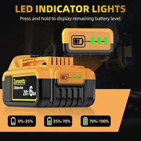 2Pack 20V 6.0AH MAX بطارية متوافقة مع DEWALT DCB200 DCD/DCF/DCG Series الأدوات والشحن (البطارية غير الأصلية) in Saudi Arabia