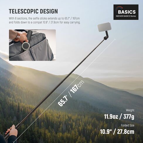 NEEWER Basics 5.48' Magnetic Selfie Stick Tripod Compatible with MagSafe iPhone Android, Portable Travel Cell Phone Stand with Remote, One Button Unfold for Vlog Video Recording Streaming, PA989 in Saudi Arabia