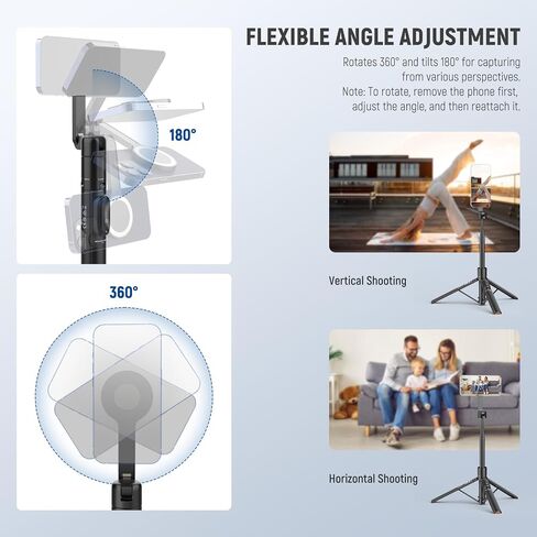 NEEWER Basics 5.48' Magnetic Selfie Stick Tripod Compatible with MagSafe iPhone Android, Portable Travel Cell Phone Stand with Remote, One Button Unfold for Vlog Video Recording Streaming, PA989 in Saudi Arabia