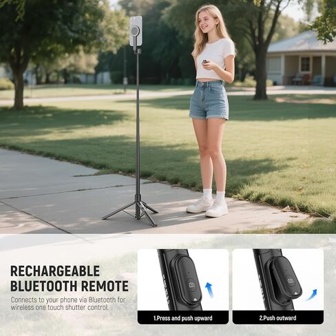 NEEWER Basics 5.48' Magnetic Selfie Stick Tripod Compatible with MagSafe iPhone Android, Portable Travel Cell Phone Stand with Remote, One Button Unfold for Vlog Video Recording Streaming, PA989 in Saudi Arabia