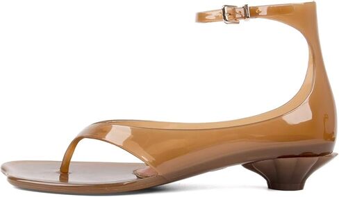 Agodor Jelly Thong Heeled Sandals for Women,Clear Flip Flop Low Kitten Heels for Women Square Open Toe Strappy Summer Casual Beach Adjustable Buckle Dress Sandals in Kuwait