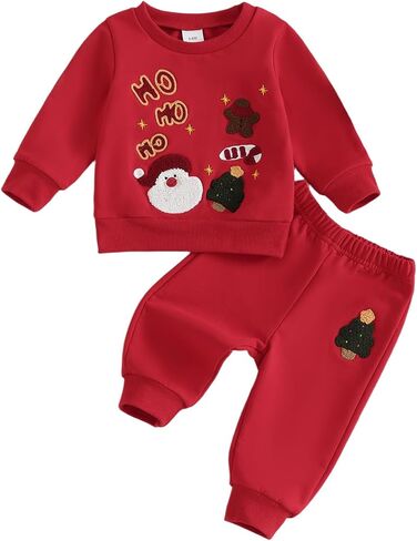 Christmas Outfit Baby Boy Girl Clothes Santa Embroidery Long Sleeve Sweatshirt Pullover Top Casual Pant Set in Kuwait