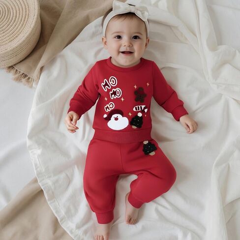 Christmas Outfit Baby Boy Girl Clothes Santa Embroidery Long Sleeve Sweatshirt Pullover Top Casual Pant Set in Kuwait