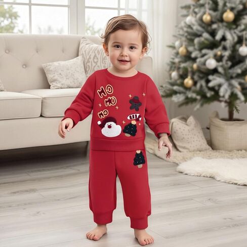 Christmas Outfit Baby Boy Girl Clothes Santa Embroidery Long Sleeve Sweatshirt Pullover Top Casual Pant Set in Kuwait