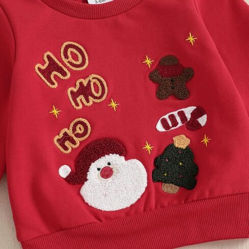 Christmas Outfit Baby Boy Girl Clothes Santa Embroidery Long Sleeve Sweatshirt Pullover Top Casual Pant Set in Kuwait