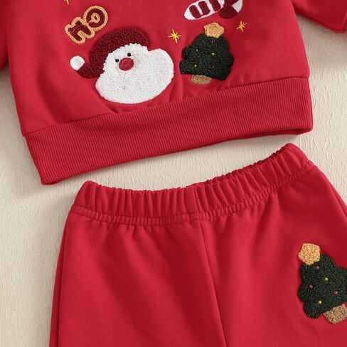 Christmas Outfit Baby Boy Girl Clothes Santa Embroidery Long Sleeve Sweatshirt Pullover Top Casual Pant Set in Kuwait