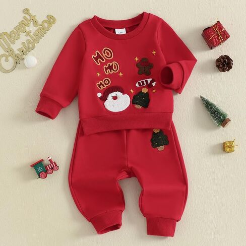 Christmas Outfit Baby Boy Girl Clothes Santa Embroidery Long Sleeve Sweatshirt Pullover Top Casual Pant Set in Kuwait