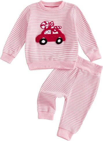 Christmas Outfit Baby Boy Girl Clothes Santa Embroidery Long Sleeve Sweatshirt Pullover Top Casual Pant Set in Kuwait