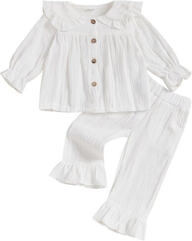 Toddler Girls Outfit Peter Pan Collar Shirt Pants Set Photoshoot Outfit in Saudi Arabia