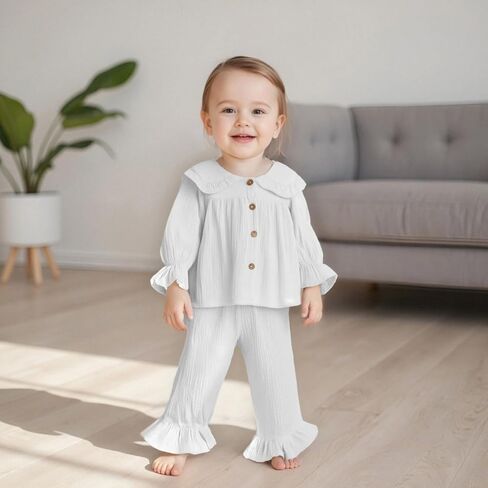 Toddler Girls Outfit Peter Pan Collar Shirt Pants Set Photoshoot Outfit in Saudi Arabia