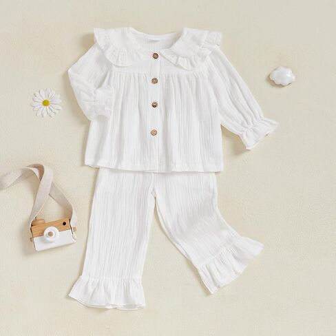Toddler Girls Outfit Peter Pan Collar Shirt Pants Set Photoshoot Outfit in Saudi Arabia