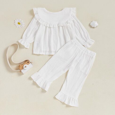 Toddler Girls Outfit Peter Pan Collar Shirt Pants Set Photoshoot Outfit in Saudi Arabia