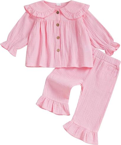 Toddler Girls Outfit Peter Pan Collar Shirt Pants Set Photoshoot Outfit in Saudi Arabia