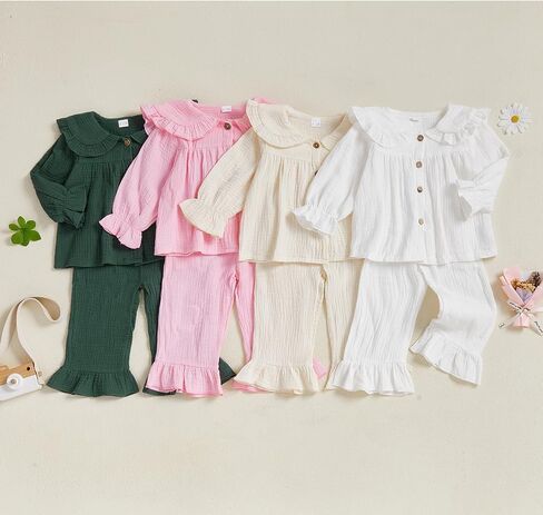 Toddler Girls Outfit Peter Pan Collar Shirt Pants Set Photoshoot Outfit in Saudi Arabia