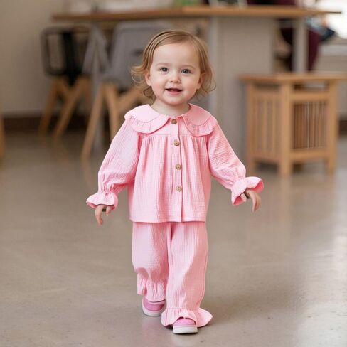 Toddler Girls Outfit Peter Pan Collar Shirt Pants Set Photoshoot Outfit in Saudi Arabia