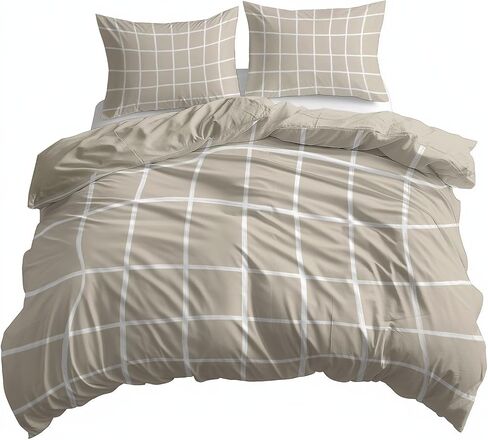 2PCS Beige Davet Cover مجموعة Toddler ، وغطاء لحاف ميكروفيه واحد ووسادة واحدة ، وفراش هندسة الشبكة البسيطة الحديثة للأطفال الفتيات والمراهقين ، والربط الزاوية والسبالة in Kuwait