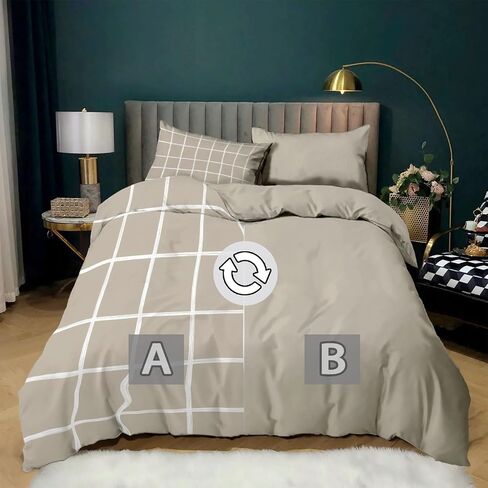 2PCS Beige Davet Cover مجموعة Toddler ، وغطاء لحاف ميكروفيه واحد ووسادة واحدة ، وفراش هندسة الشبكة البسيطة الحديثة للأطفال الفتيات والمراهقين ، والربط الزاوية والسبالة in Kuwait
