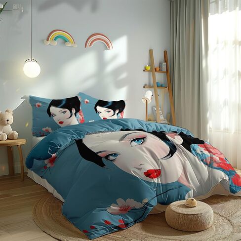 Duvet Cover Toddler Size, Reversible 2 Pieces Happy Cat Cartoon Cute Duvet Cover Set, Blue Bedding Set for All Season, Soft and Breathable Bedding Set with Zipper Closure & Corner Ties - 42" x 58" in Saudi Arabia