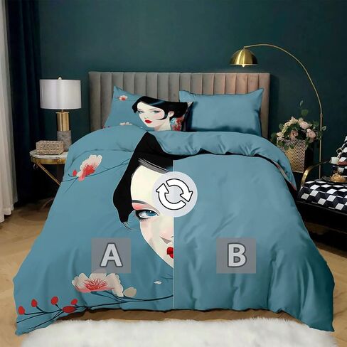 Duvet Cover Toddler Size, Reversible 2 Pieces Happy Cat Cartoon Cute Duvet Cover Set, Blue Bedding Set for All Season, Soft and Breathable Bedding Set with Zipper Closure & Corner Ties - 42" x 58" in Saudi Arabia