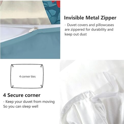 Duvet Cover Toddler Size, Reversible 2 Pieces Happy Cat Cartoon Cute Duvet Cover Set, Blue Bedding Set for All Season, Soft and Breathable Bedding Set with Zipper Closure & Corner Ties - 42" x 58" in Saudi Arabia