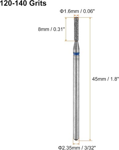HARFINGTON 8pcs 120-140 Grits Diamond Grinding Bit 2.3mm Cylinder Head 2.35mm Shank 10mm Length Stone Sanding Drill Bits Rotary Tool for Ceramic Glass Nails Grinding Polishing in Saudi Arabia